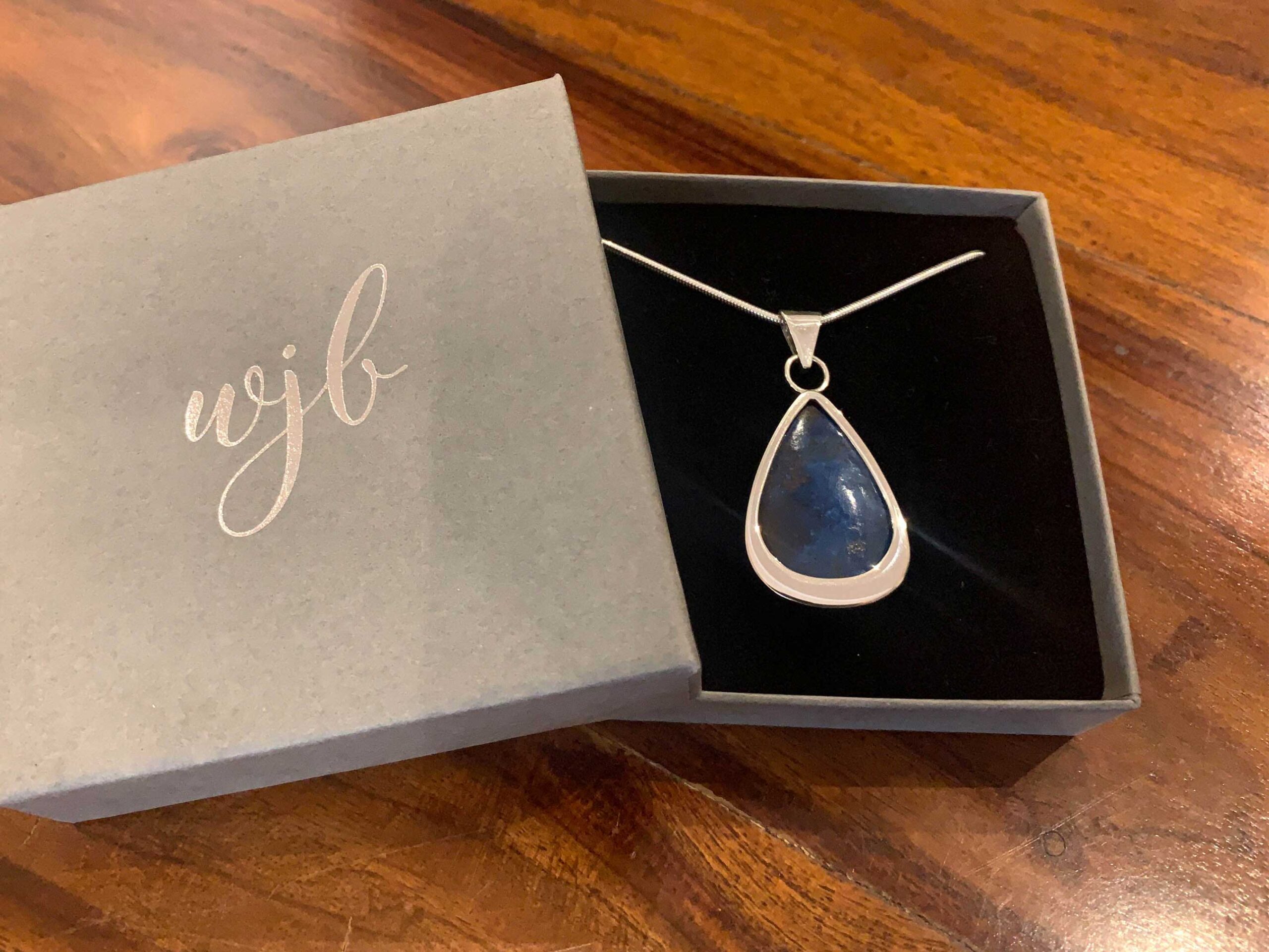 Sterling Silver Blue Shattuckite Pendant - In Box