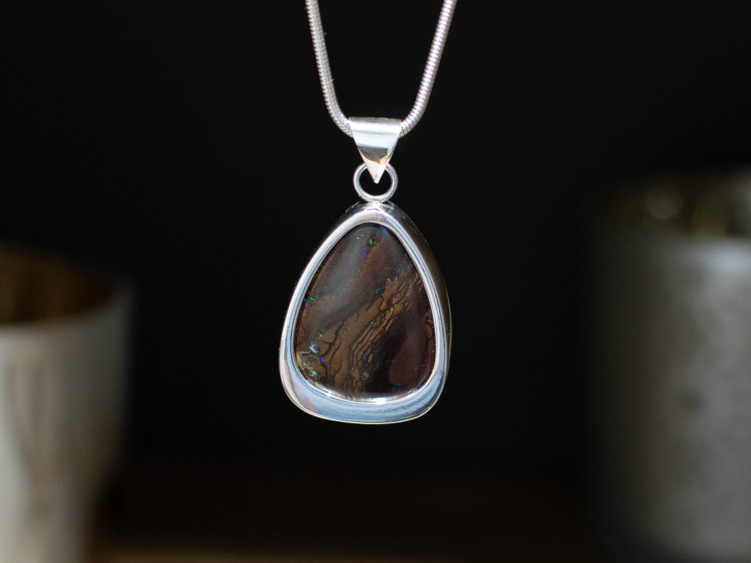 Boulder Matrix Opal Pendant - 27 Carat - Front Boulder Matrix Opal Pendant - 27 Carat - Front