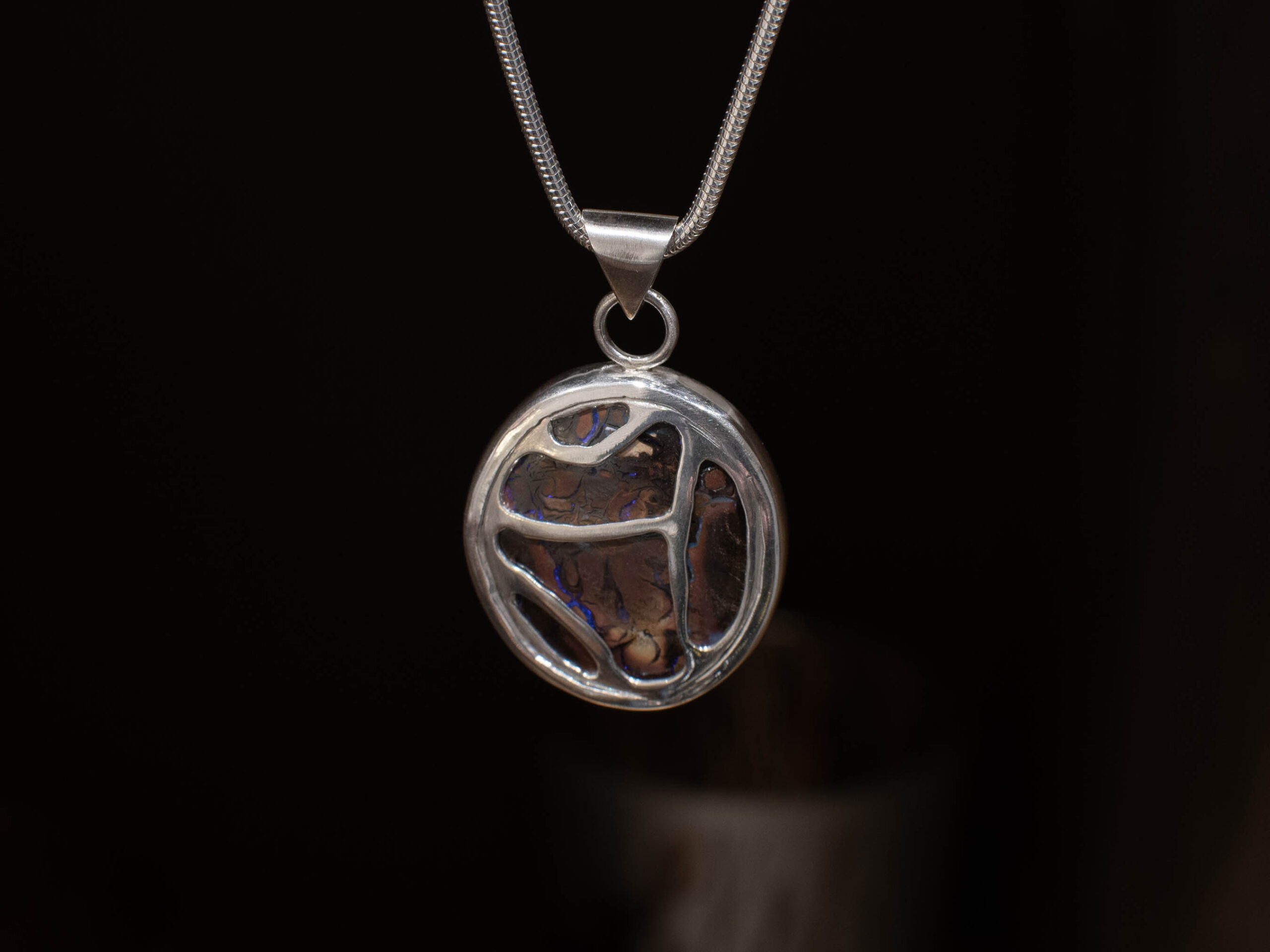 Koroit Boulder Opal Silver Pendant - 19.75 Carat - Back Koroit Boulder Opal Silver Pendant - 19.75 Carat - Back