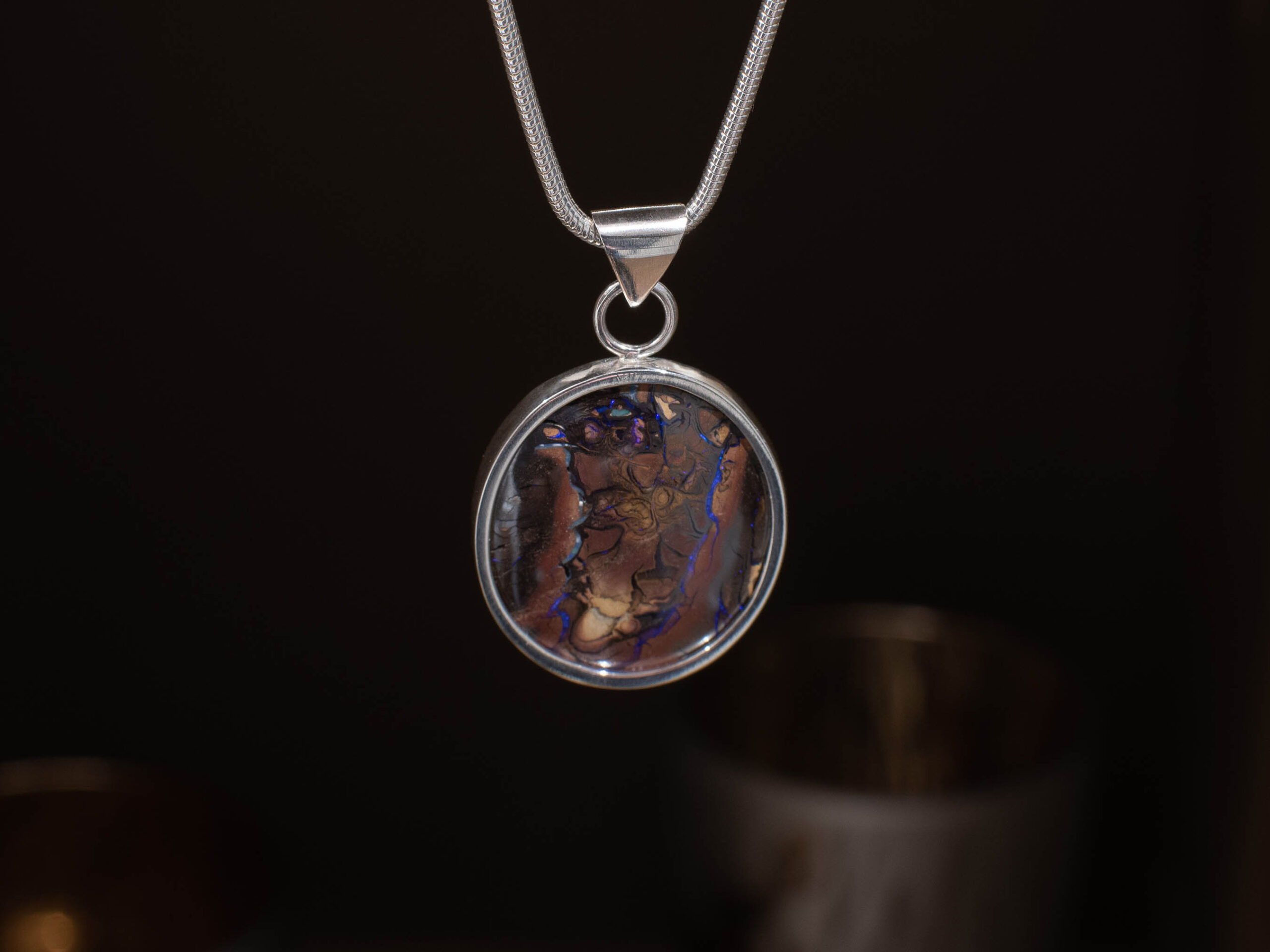 Koroit Boulder Opal Silver Pendant - 19.75 Carat - Front Koroit Boulder Opal Silver Pendant - 19.75 Carat - Front