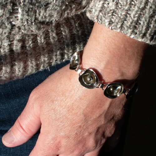Sterling Silver Organic Flower Bracelet - Being Worn