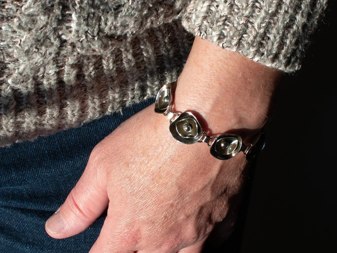 Sterling Silver Organic Flower Bracelet - Being Worn