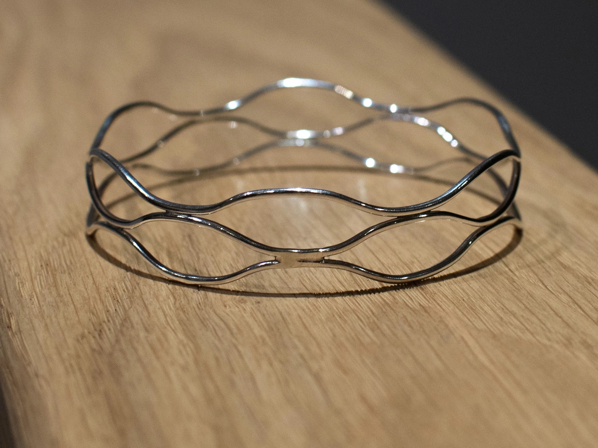 Side View of the Sterling Silver Wavy Bracelet