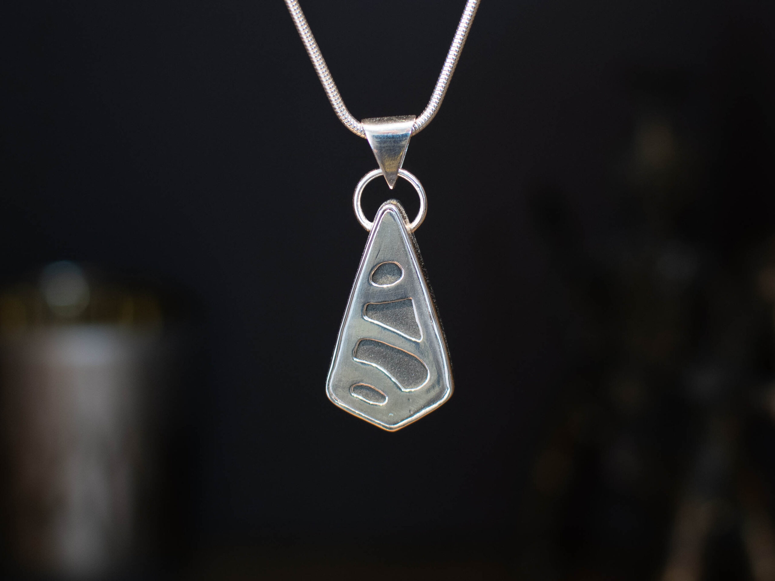 Green Bamboo Mountain Turquoise Sterling Silver Pendant - Back