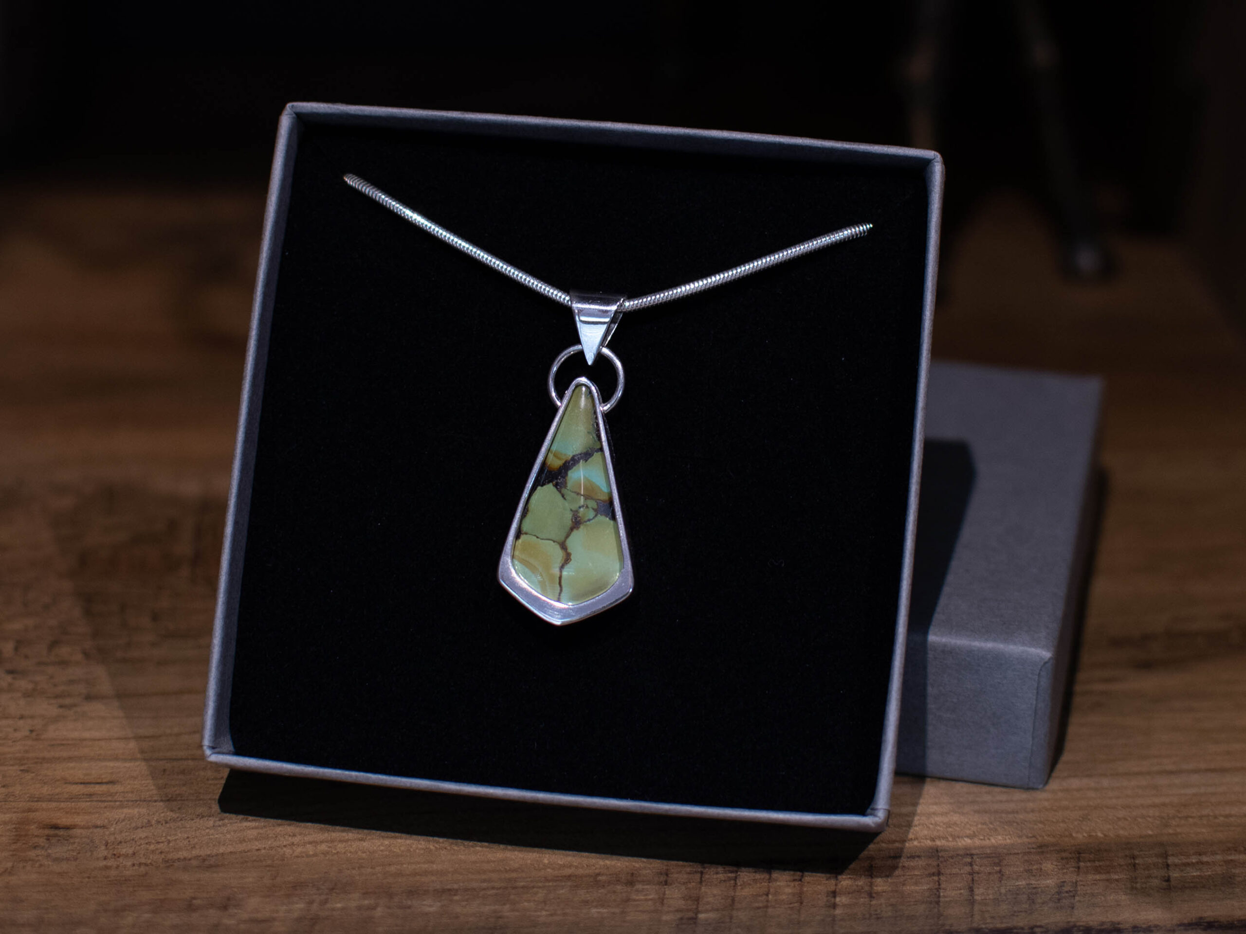 Green Bamboo Mountain Turquoise Sterling Silver Pendant - In Box