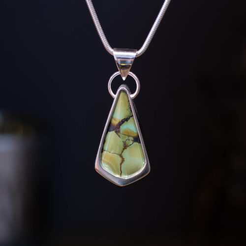 Green Bamboo Mountain Turquoise Sterling Silver Pendant - Front