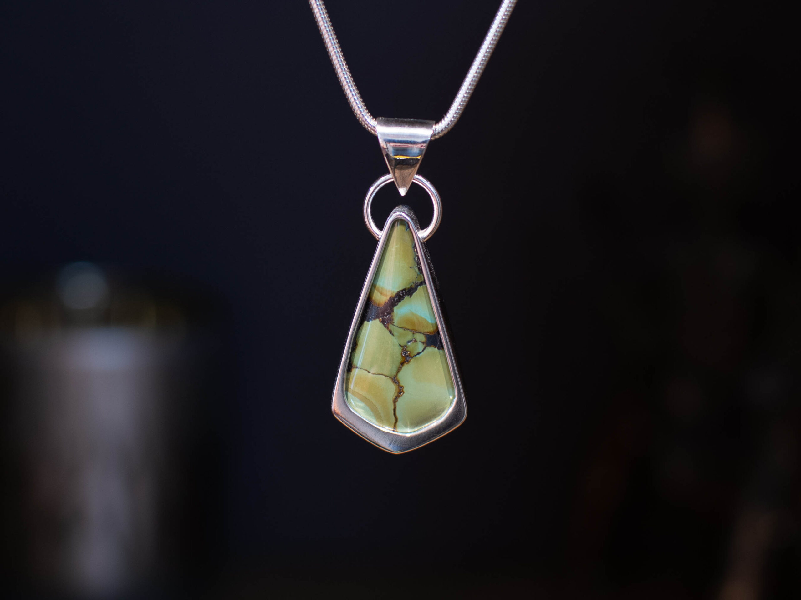 Green Bamboo Mountain Turquoise Sterling Silver Pendant - Front