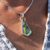 Green Bamboo Mountain Turquoise Sterling Silver Pendant - Being Worn