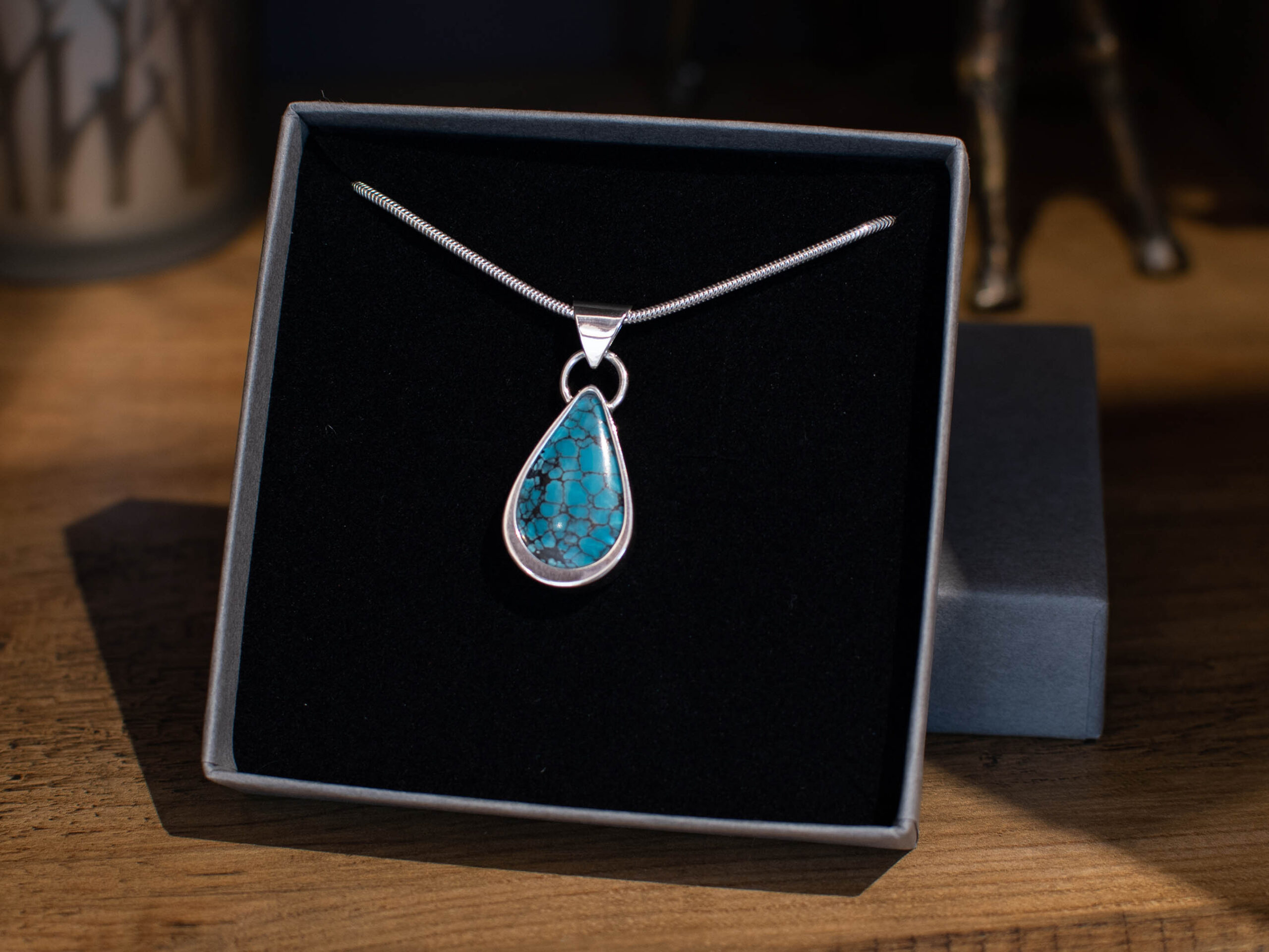 Blue Yungai Sterling Silver Turquoise Pendant - In Box