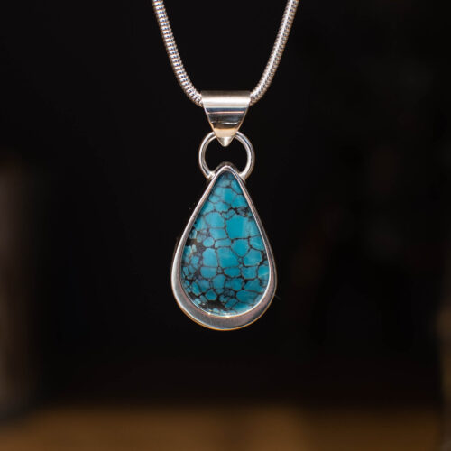 Blue Yungai Sterling Silver Turquoise Pendant - Front