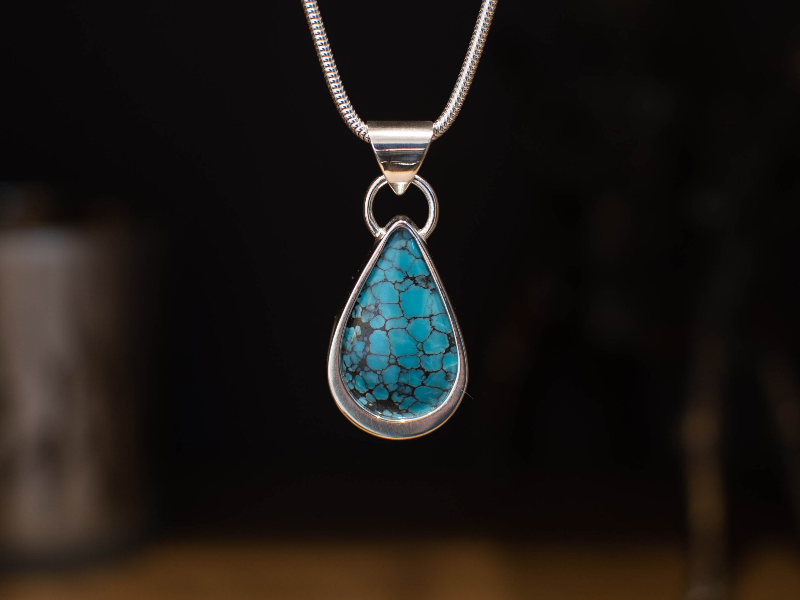 Blue Yungai Sterling Silver Turquoise Pendant - Front