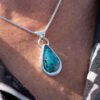 Blue Yungai Sterling Silver Turquoise Pendant - Being Worn