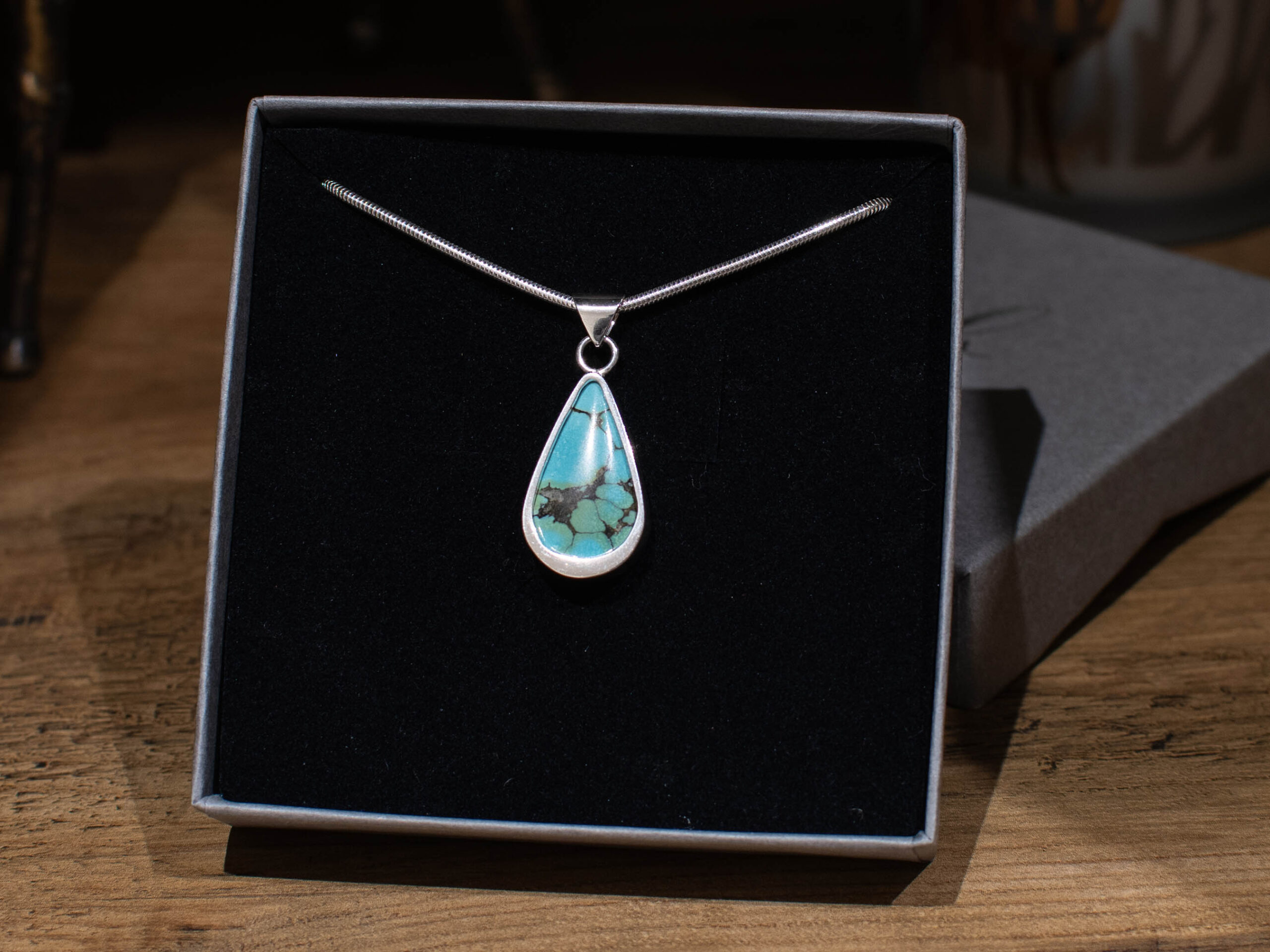 Blue Yungai Turquoise Sterling Silver Pendant - In Box