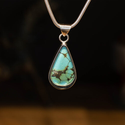 Blue Yungai Turquoise Sterling Silver Pendant - Front