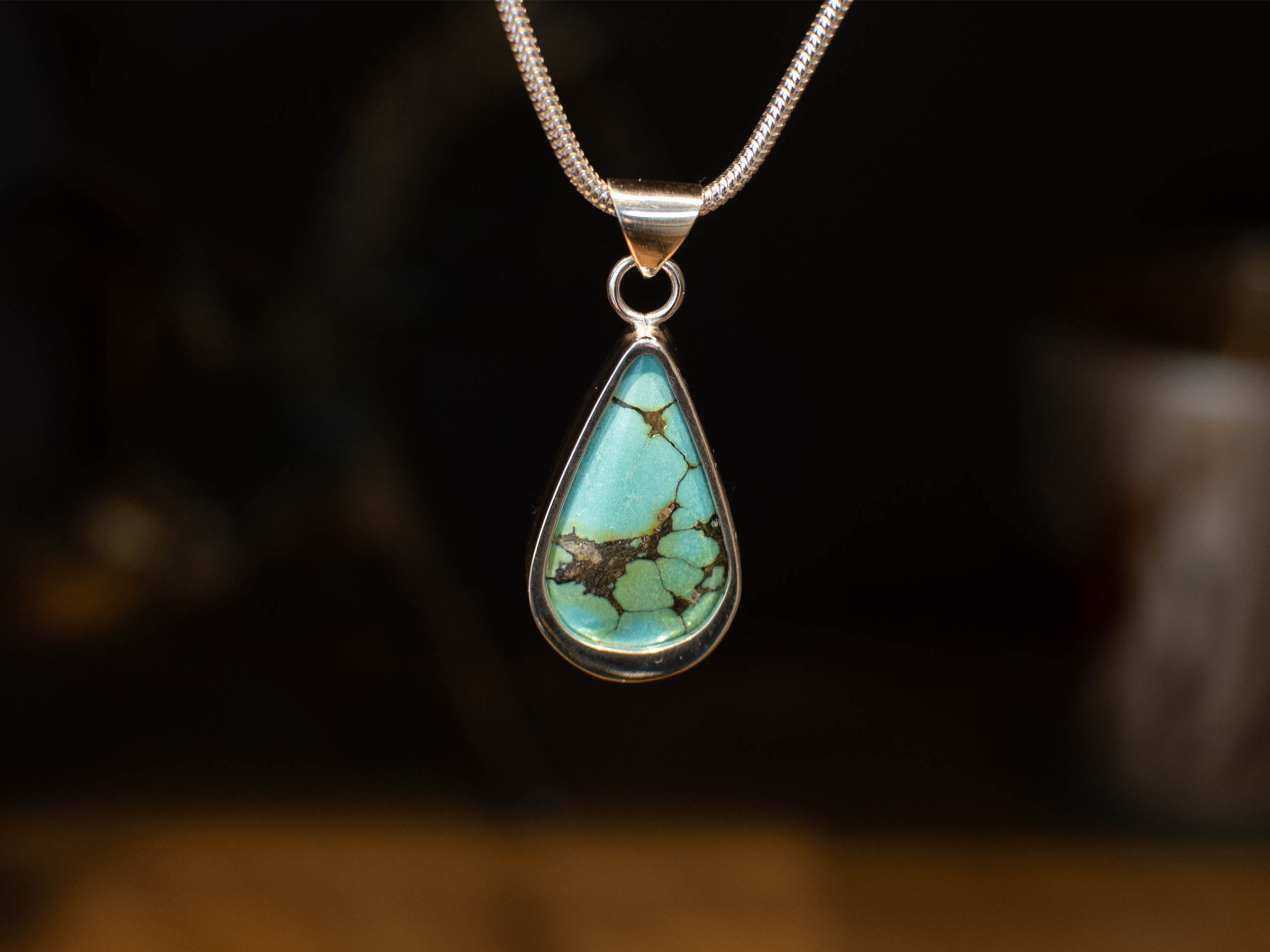 Blue Yungai Turquoise Sterling Silver Pendant - Front