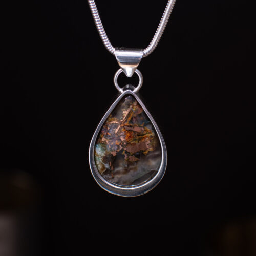 Sterling Silver Tear Shaped Chrysocolla & Native Copper Pendant