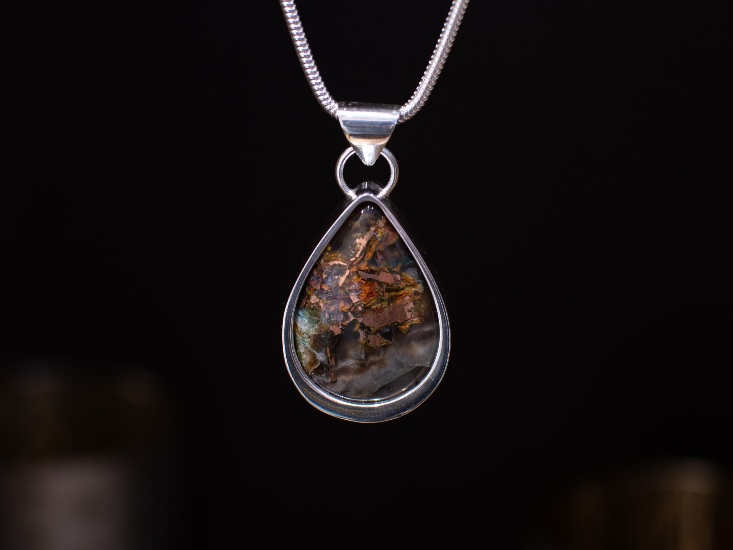 Sterling Silver Tear Shaped Chrysocolla & Native Copper Pendant