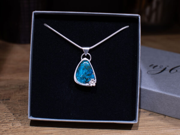 Bright Blue Chrysocolla Pendant in box