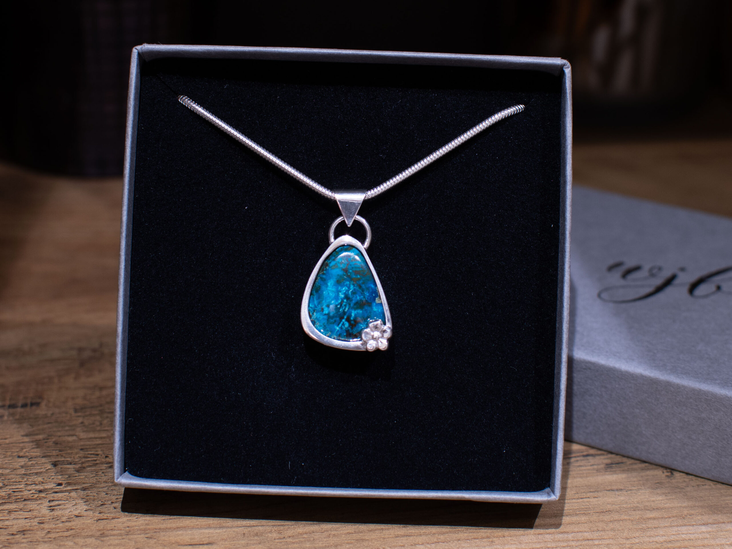 Bright Blue Chrysocolla Pendant in box Bright Blue Chrysocolla Pendant in box