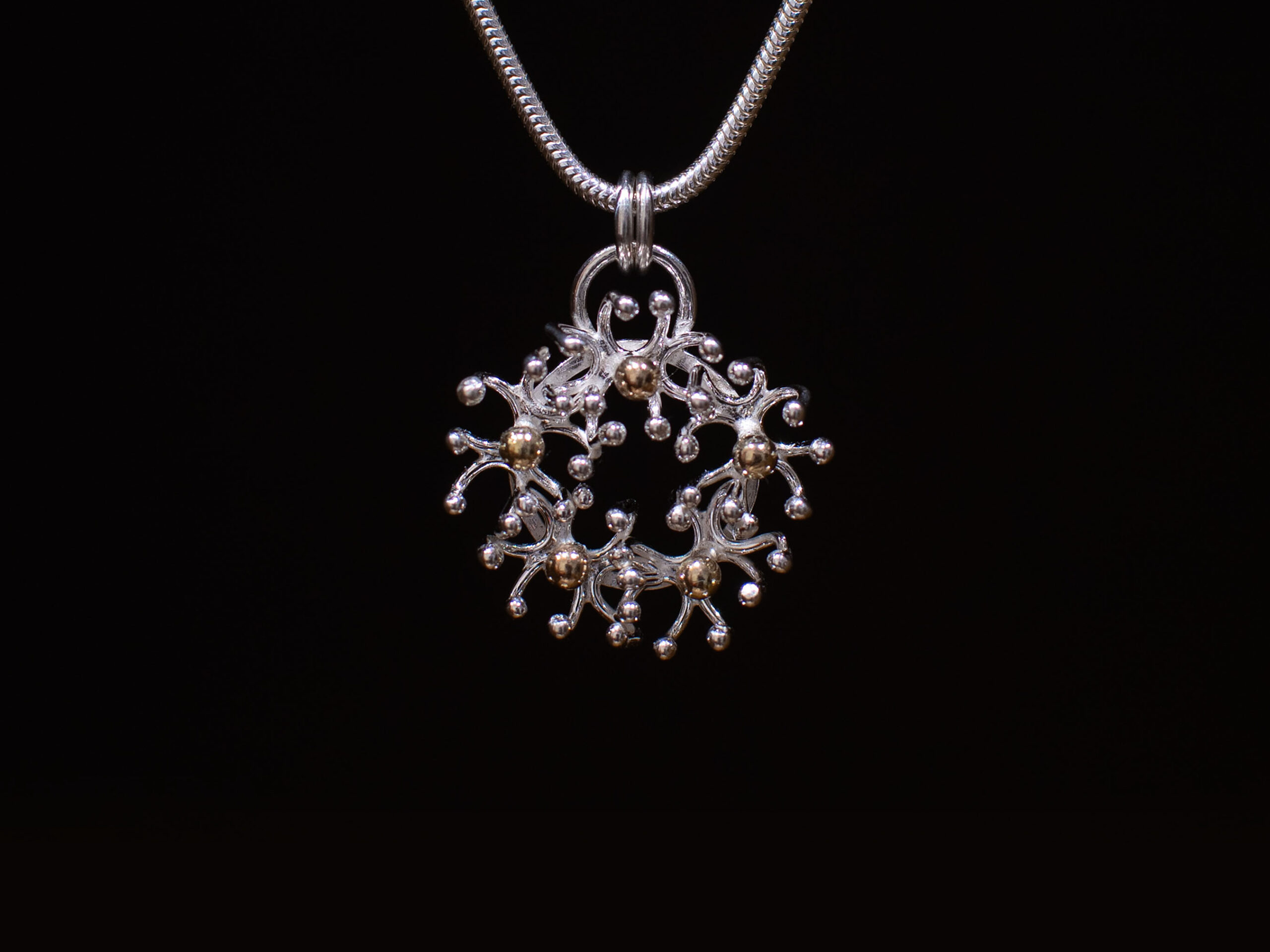 Sterling Silver and 9ct Gold Anemone Pendant – 5 Silver and Gold Clusters