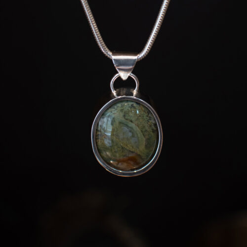 Green and Brown Jasper Oval Pendant - front