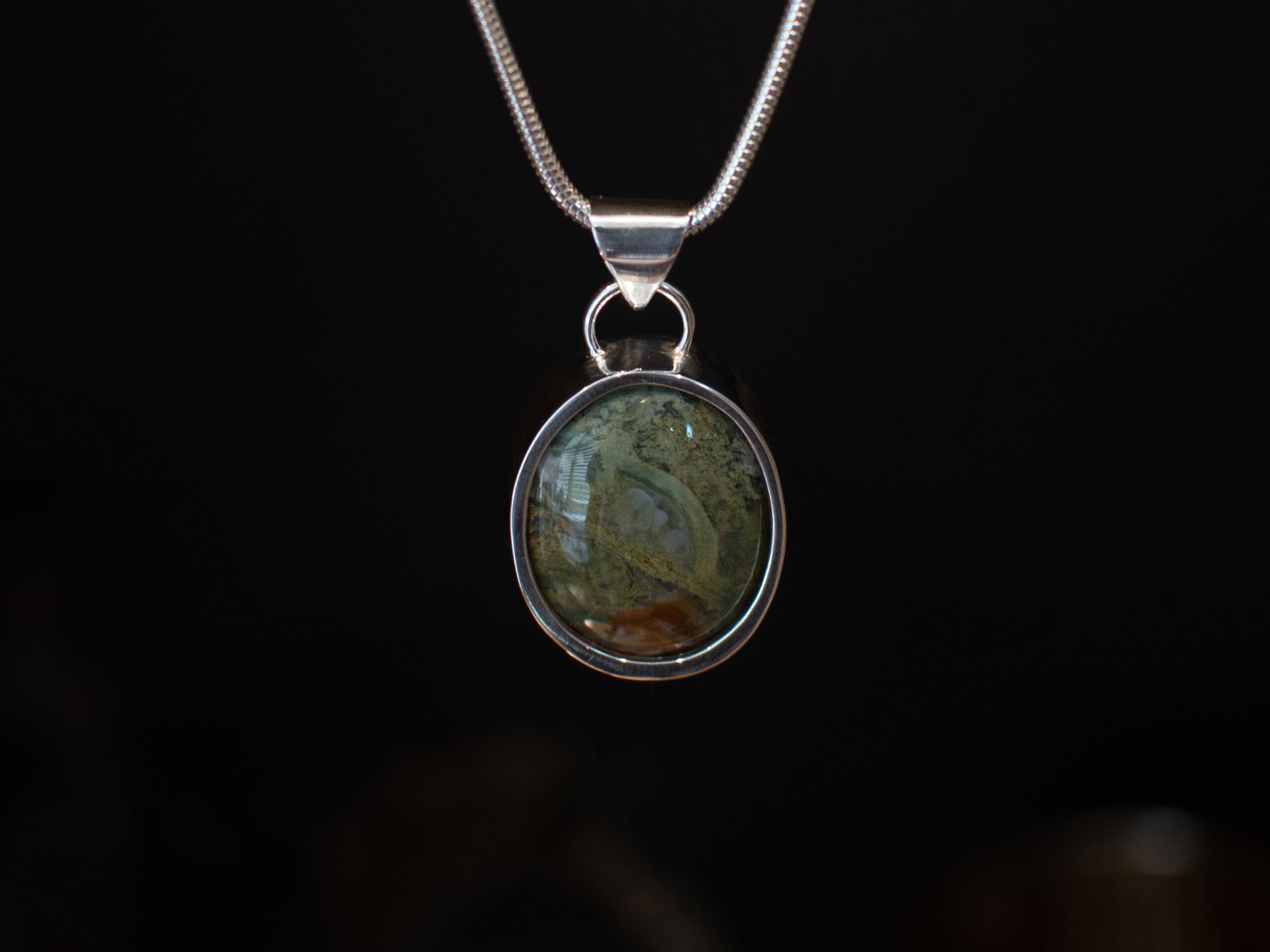 WBR-93-01-Product-Image-Etsy-Front Green and Brown Jasper Oval Pendant - front