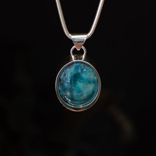Oval Blue Gem Silica Pendant - front